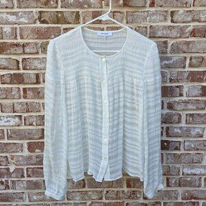 Frame Button Balloon Sleeve Shirred Blouse Airy Near-White Women SP